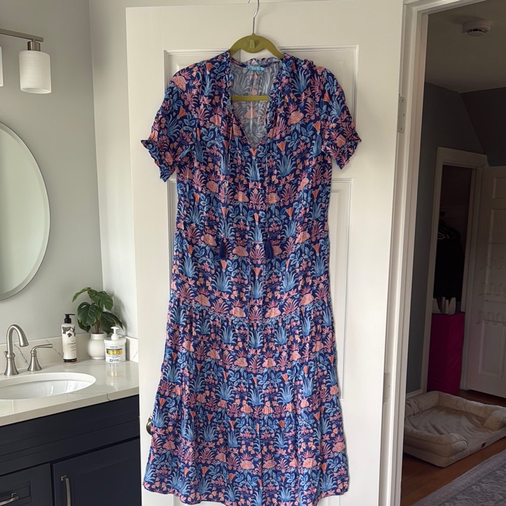 Blue & Pink Floral Tiered V-Neck Maxi Dress